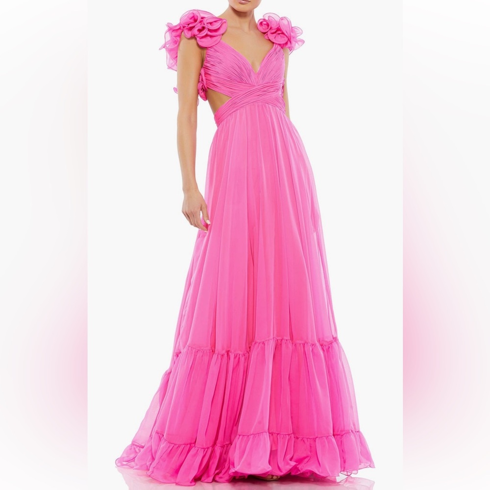 Mac Duggal ruffle tiered cut out chiffon Evening Gown